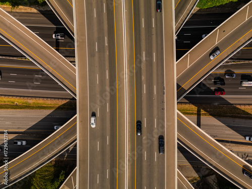 Aerial view of busy Interstate 