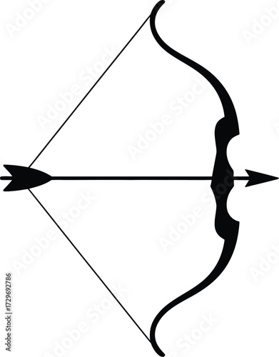 Black bow and arrow silhouette archery weapon