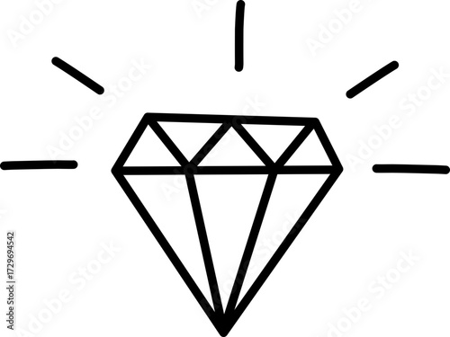 Sparkling Diamond Doodle, Elegant hand drawn diamond sketch, perfect for luxury, jewelry, or success themes.