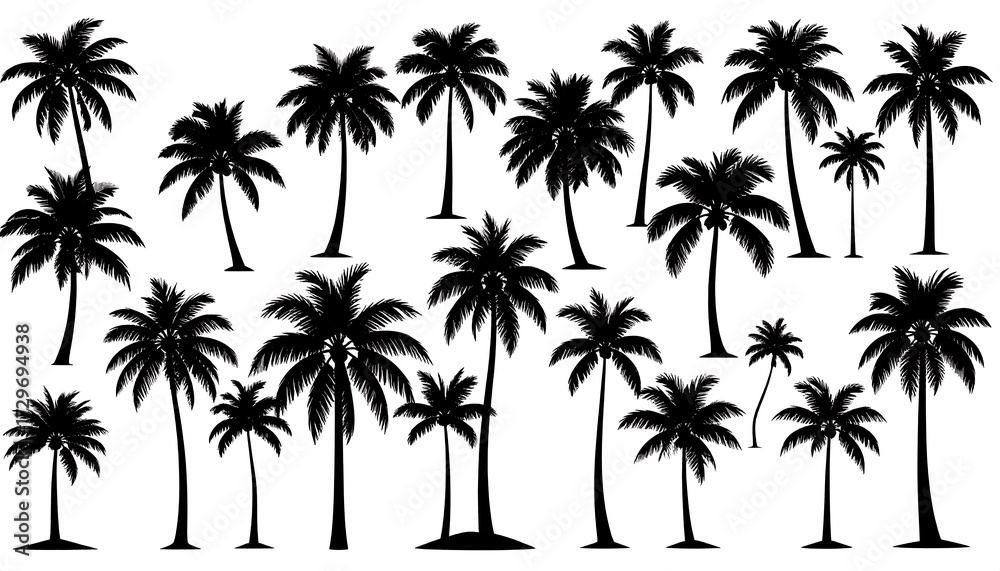 Fototapeta premium Silhouettes of various palm trees