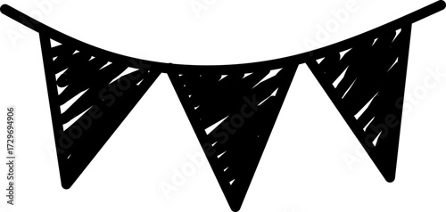 arty Bunting Banner Sketch, Playful hand drawn bunting flag doodle, ideal for party, carnival, or festive decoration.
