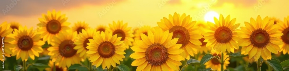 Obraz premium Giant sunflowers, vibrant yellow blooms against sunny backdrop, floral, golden