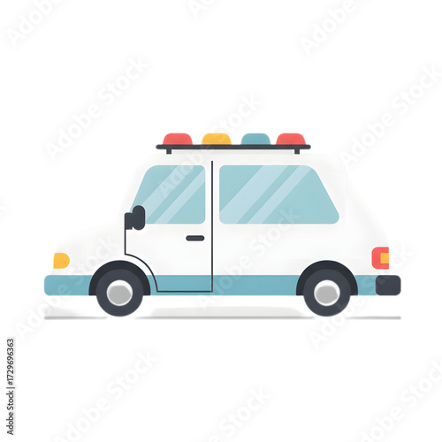 Wallpaper Mural White police car with blue stripe and flashing lights. Torontodigital.ca