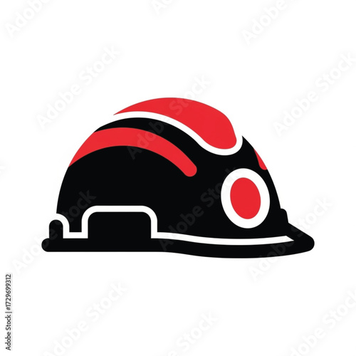 Black Red Hard Hat Safety Vector Icon Illustration