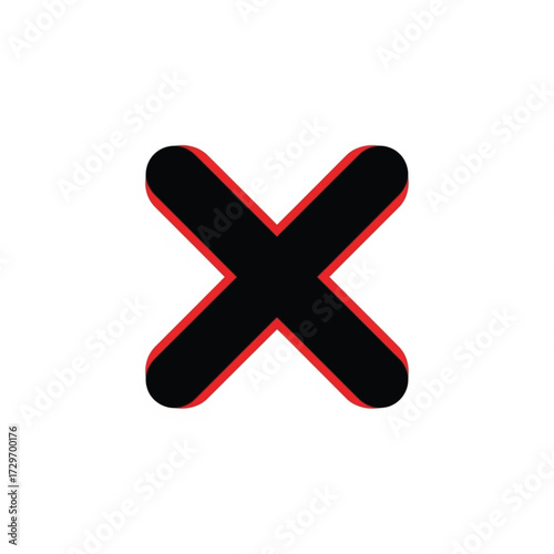 X Mark Icon with Red Outline on White Background