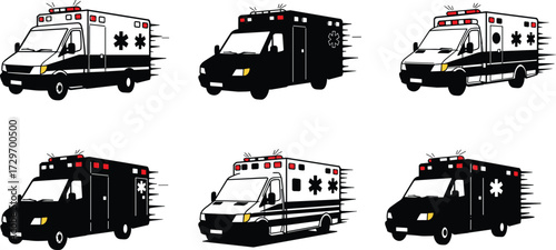 Ambulance vector illustration, emergency vehicle design, rescue transport graphic, medical car silhouette, hospital van, paramedic service, healthcare emergency response, safety automobile, 