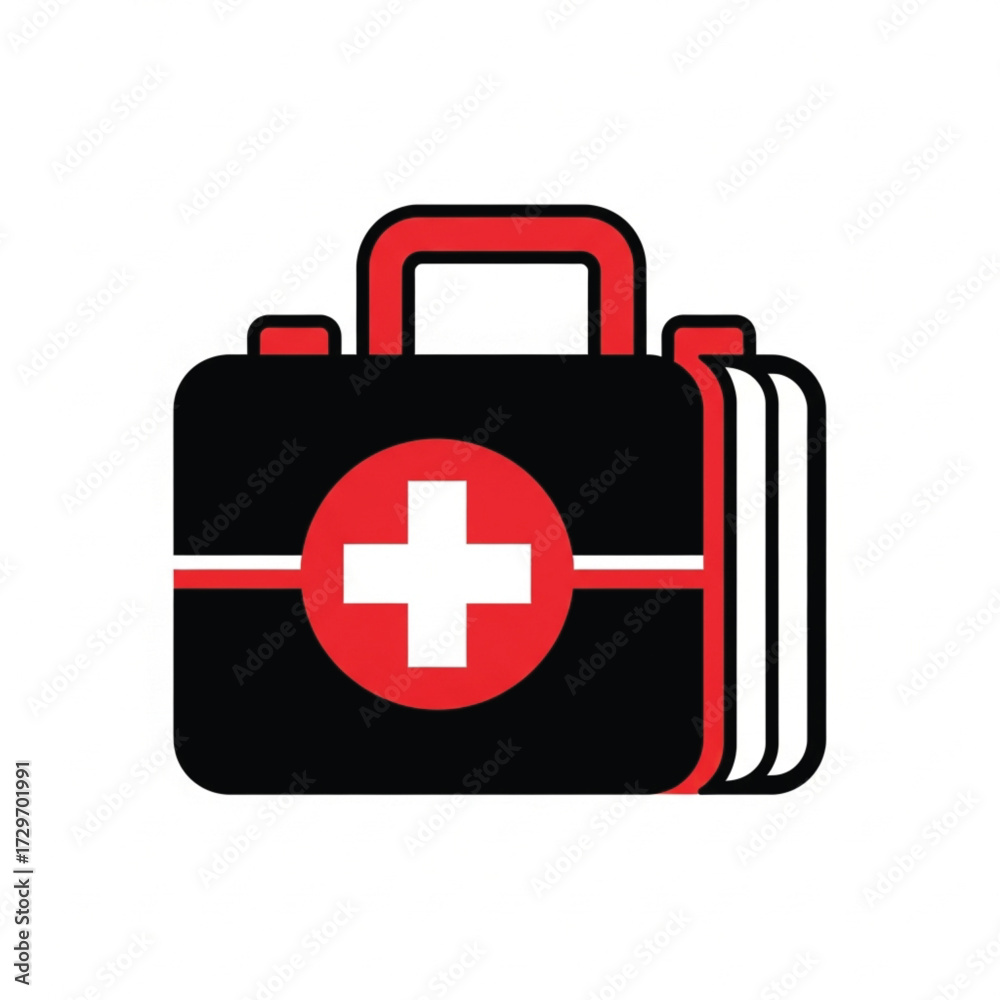Fototapeta premium First Aid Kit Icon Medical Emergency Black Red