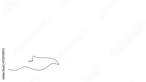 Marine armored horseshoe crab and waves, animated self drawing of single continuous line, continuous contour movement, video drawing of line in 4k, xiphosurida, biological oceanography, one line
