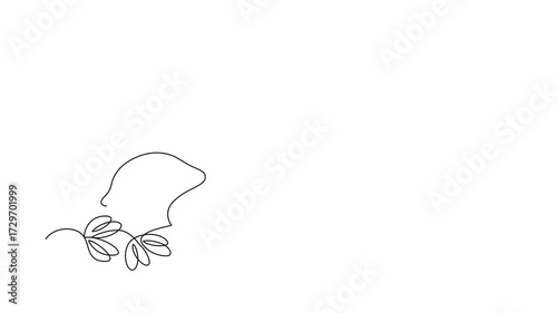 Mint herbal tea cup with mint leaves and lemon, , animated self drawing of single continuous line, continuous contour movement, video drawing of line in 4k, hot invigorating drink, one line