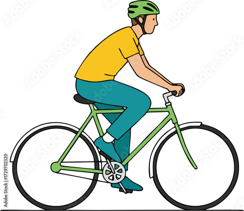 A simple illustration of a  man  riding a bicycle, on a white background.