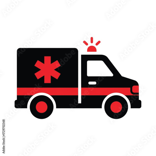 Ambulance Icon Black and Red Vector Illustration
