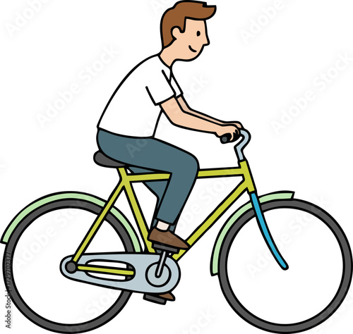 A simple illustration of a  man  riding a bicycle, on a white background.