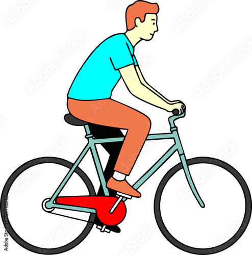 A simple illustration of a  man  riding a bicycle, on a white background.