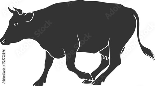 Black vector silhouette of a cow animal