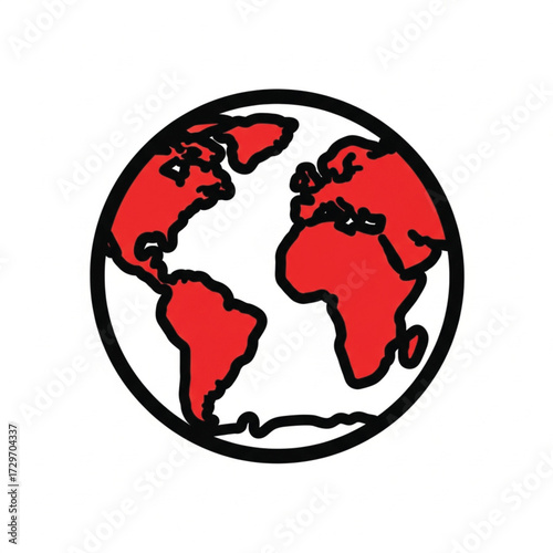 Earth Globe Icon, Red Simple Vector Illustration
