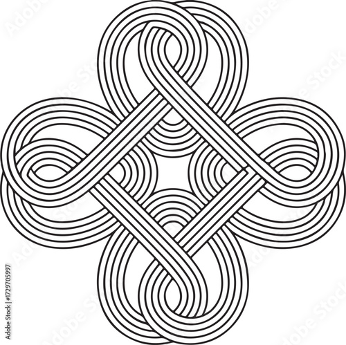 A decorative four-leaf clover line art icon in black and white. Simple and stylish, perfect as isolated vector symbol for design, business branding, greeting cards, logos, and lucky charms drawing art