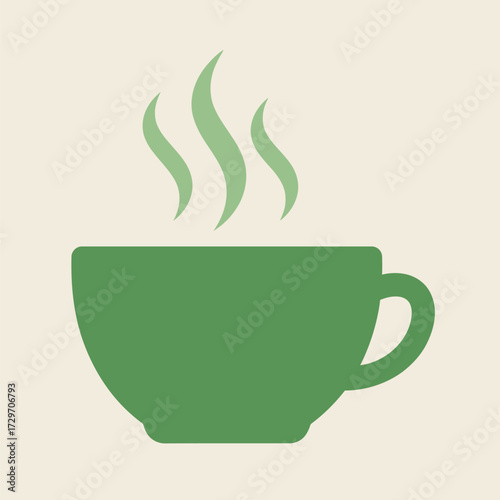 Green teacup with steam rising up a simple and elegant design