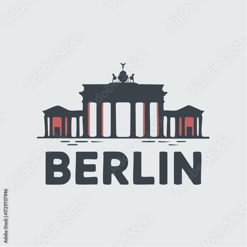 berlin minimalist souvenir badge brandable skyline brand design brand-friendly brandenburg gate silhouette neutral gray and red bold block sans-serif editable berlin text scalable vector for magnets 