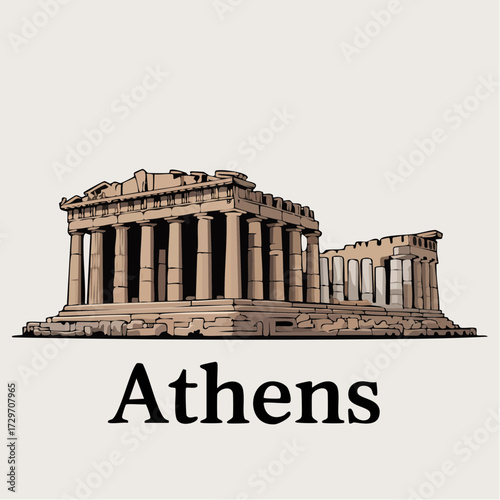 athens timeless souvenir parthenon outline stone beige flat classic style serif editable athens text mug-ready compact souvenir vector for ceramics and prints scalable svg