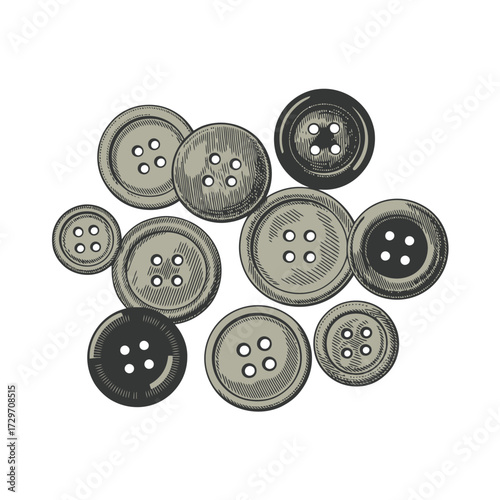 Collection of assorted vintage sewing buttons with four holes