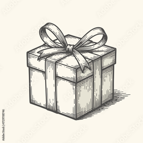 Hand drawn sketch of a gift box with a bow