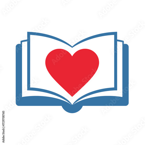 Symbol of love for reading with an open book and heart