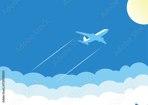 Airplane fly in blue sky. stock illustration