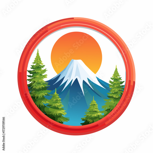 円形フレームと富士山を描いた新年の縁起物ベクター素材