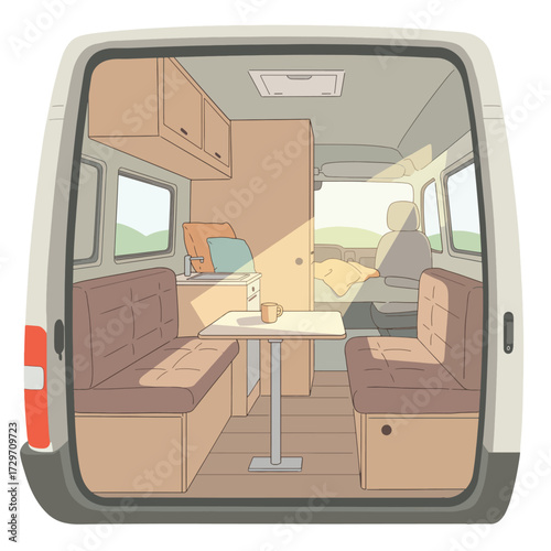 Vector Interior Van Cabin Illustration in Minimalist Style with Neutral Colors