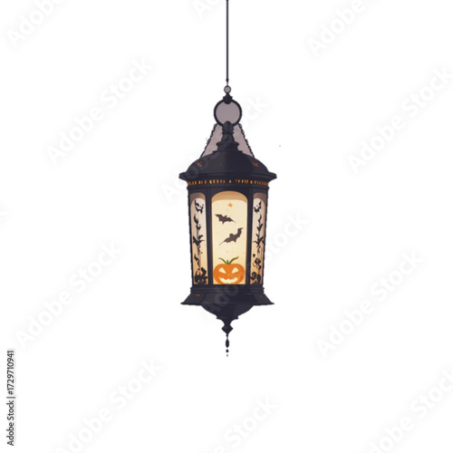 Illustration of a Halloween patterned lantern with a plain background 