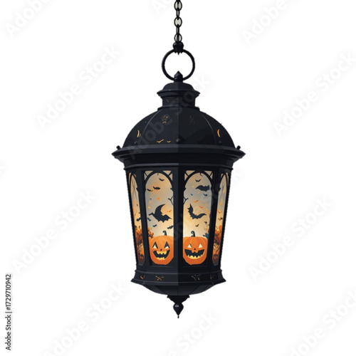 Illustration of a Halloween patterned lantern with a plain background 