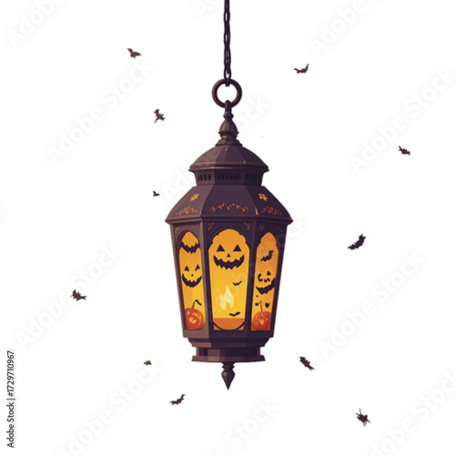 Illustration of a Halloween patterned lantern with a plain background 