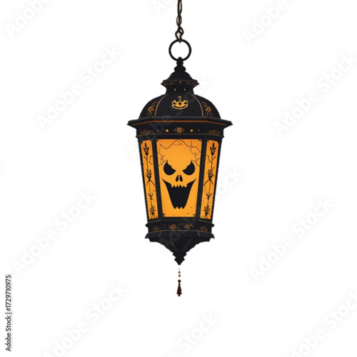 Illustration of a Halloween patterned lantern with a plain background 