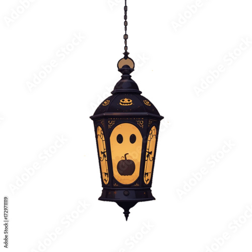 Illustration of a Halloween patterned lantern with a plain background 