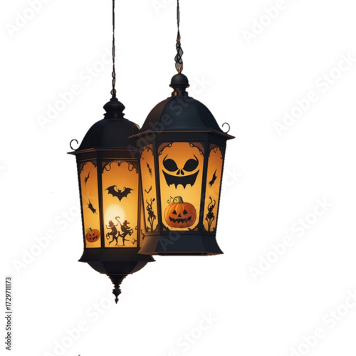 Illustration of a Halloween patterned lantern with a plain background 