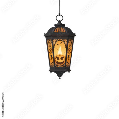 Illustration of a Halloween patterned lantern with a plain background 