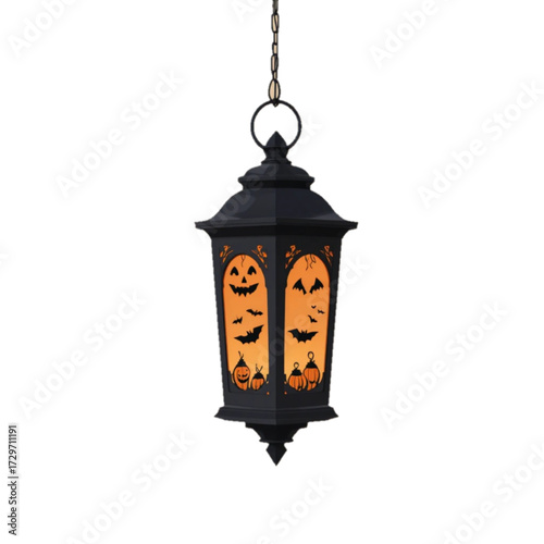 Illustration of a Halloween patterned lantern with a plain background 
