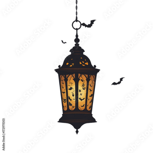 Illustration of a Halloween patterned lantern with a plain background 