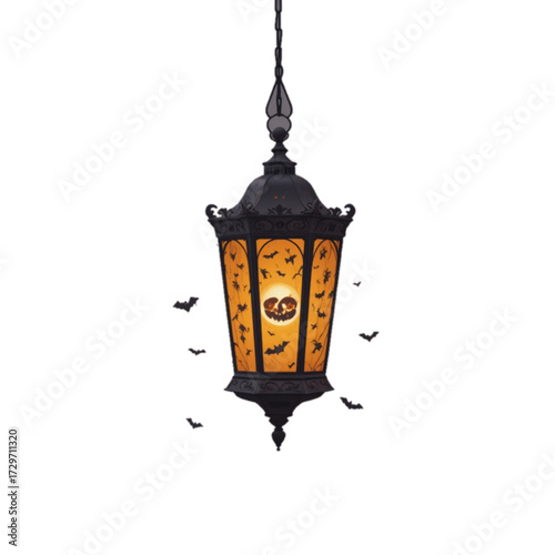 Illustration of a Halloween patterned lantern with a plain background 