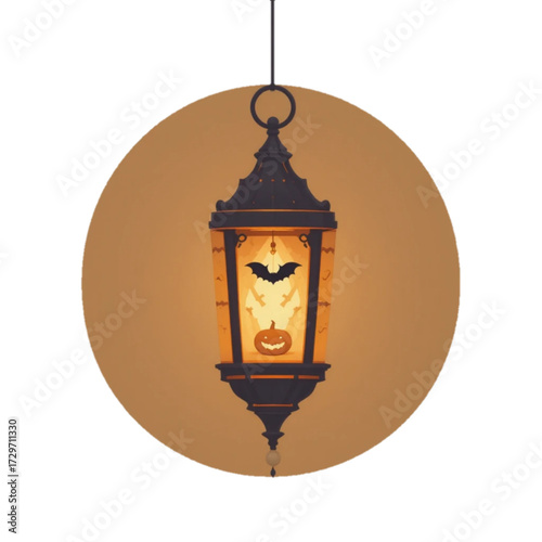 Illustration of a Halloween patterned lantern with a plain background 