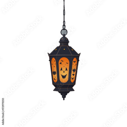 Illustration of a Halloween patterned lantern with a plain background 