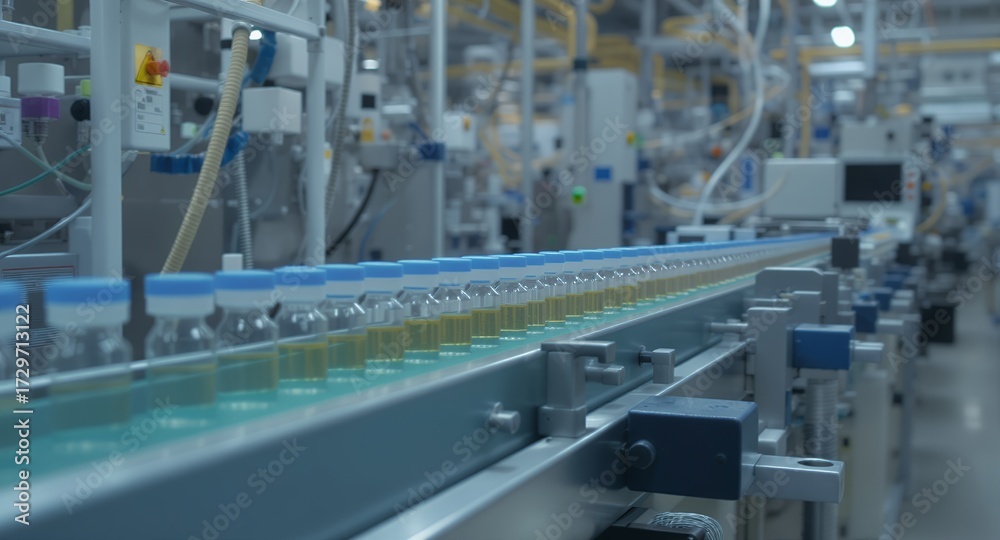 Fototapeta premium Automated Production Line with Pharmaceutical Vials