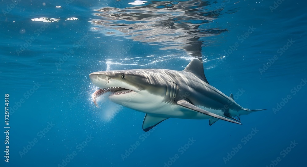 Fototapeta premium Focused Shark Underwater Hunting.