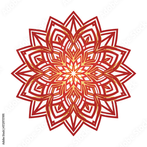 Abstract Luxury Mandala Art Clean, vibrant red and gold geometric vector. Perfect for upscale backgrounds, spiritual logos, or unique print designs.
