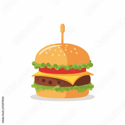 Double Cheeseburger with Lettuce and Tomato Vector Illustration