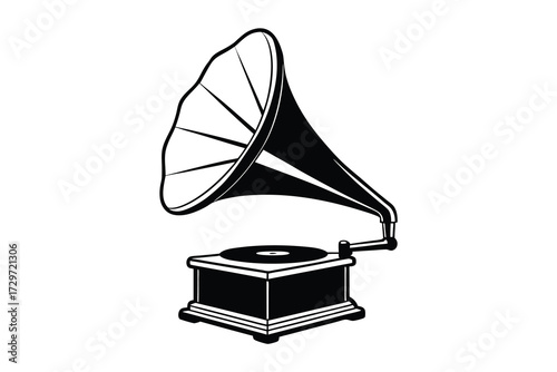 vintage gramophone silhouette vector art isolated on white background