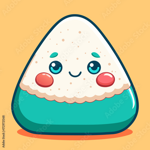 Kawaii Onigiri Rice Ball Character – Cute Japanese Food Illustration with Smiling Face