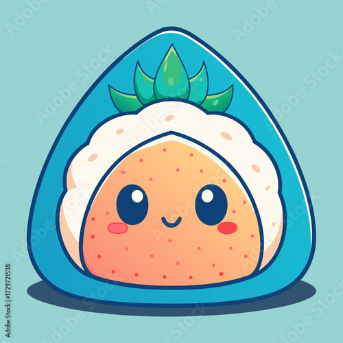 Cute Kawaii Onigiri Character with Strawberry Face – Adorable Japanese Rice Ball Icon