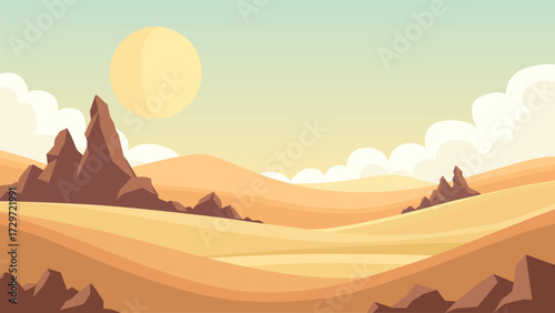 Desert Landscape with Sun and Rocks