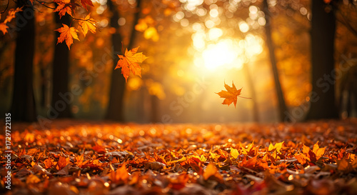 Beautiful Fall Wallpaper – Cinematic Autumn Landscape with Colorful Leaves. Falling leaves natural background.